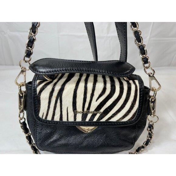 Tocco toscano Tenero Black Leather Zebra Print Crossbody Purse - Picture 5 of 13